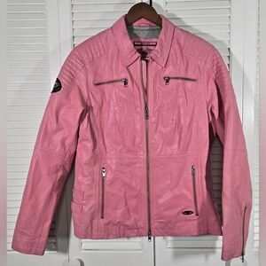 Harley Davidson Pink Leather Zipper Quilted Pockets Motorcycle Jacket Sz XL